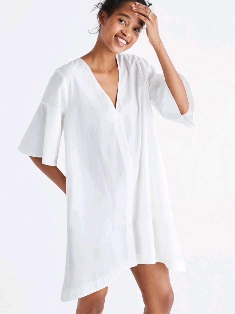 Madewell White V-Neck Button Front Beach Coverup Dress Size L Cotton Oversized